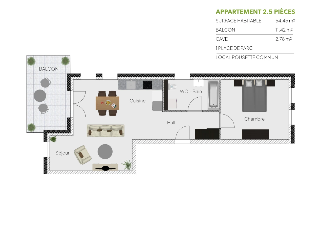 Plan 2.5 pièces / 1er