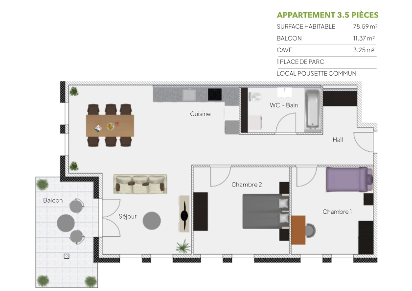 Plan 3.5 pièces / 2ème