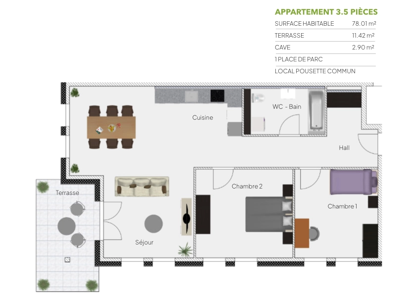Plan 3.5 pièce / REZ