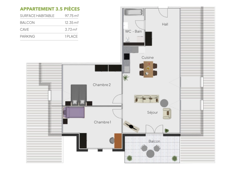 Plan 3.5 pièces / Combles