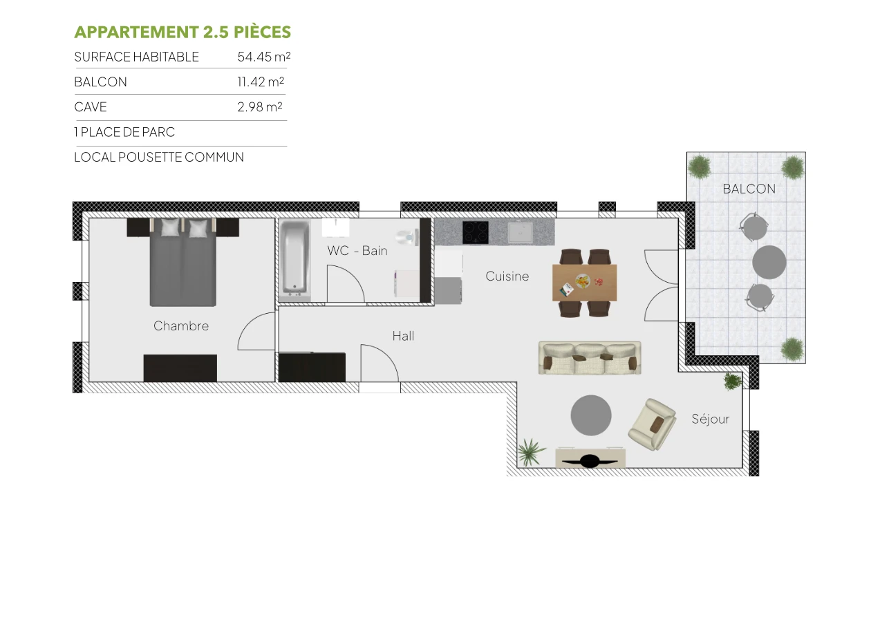 Plan 2.5 pièces / 1er