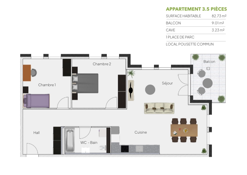 Plan 3.5 pièces / 1er