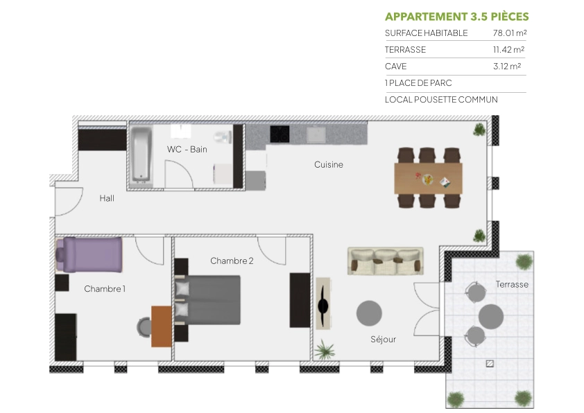 Plan 3.5 pièces / REZ