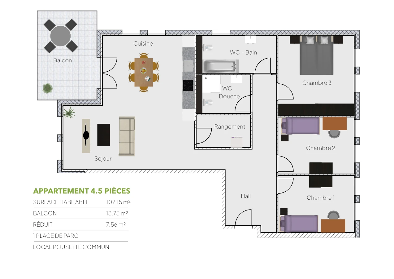 Plan 4.5 pièces / 2ème