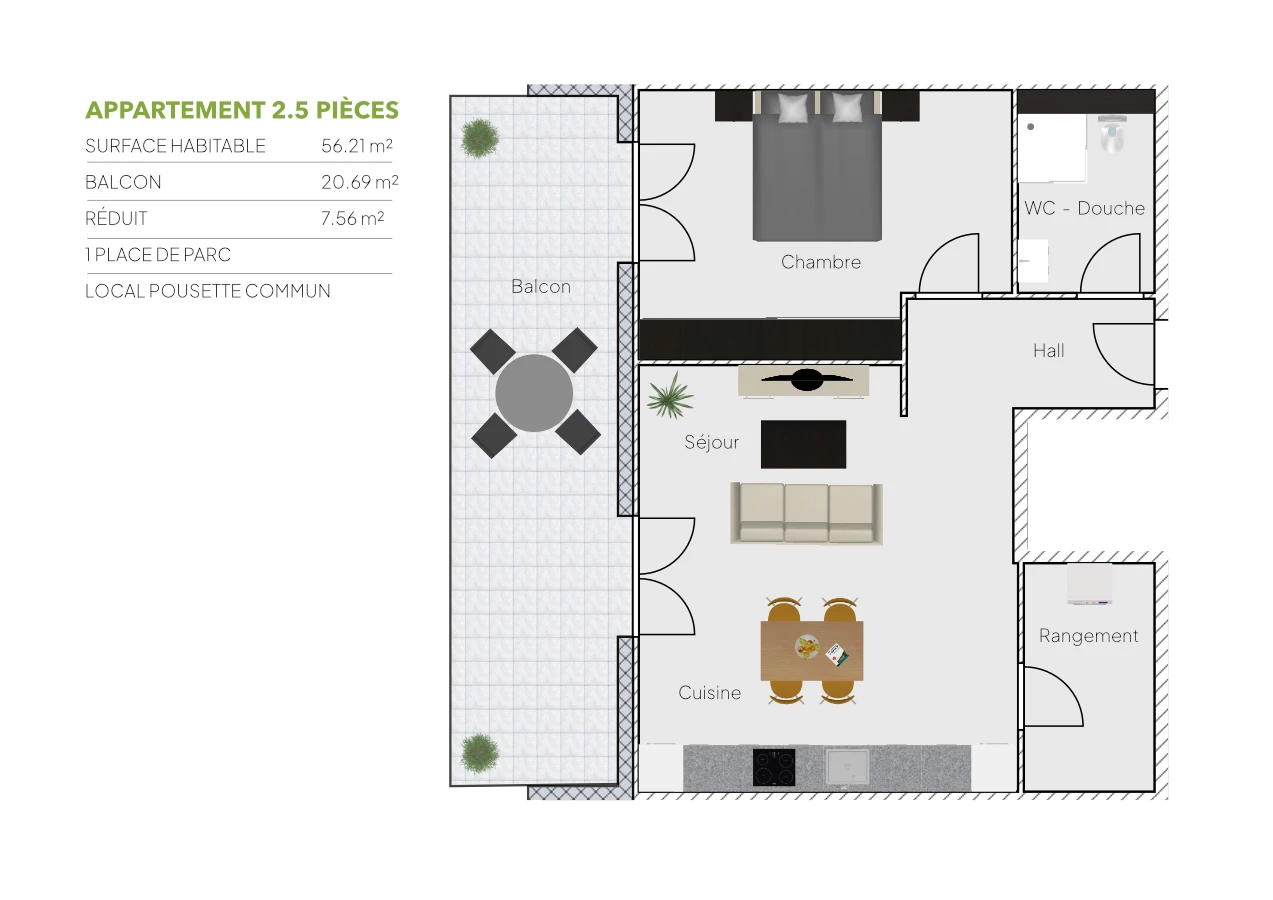 Plan 2.5 pièces / 2ème
