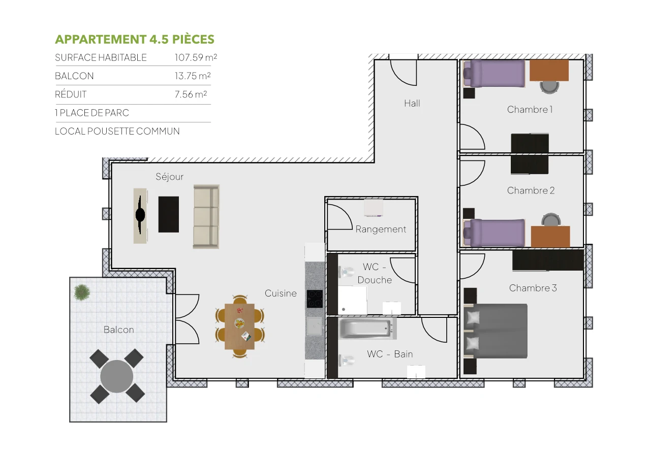 Plan 4.5 pièces / 2ème